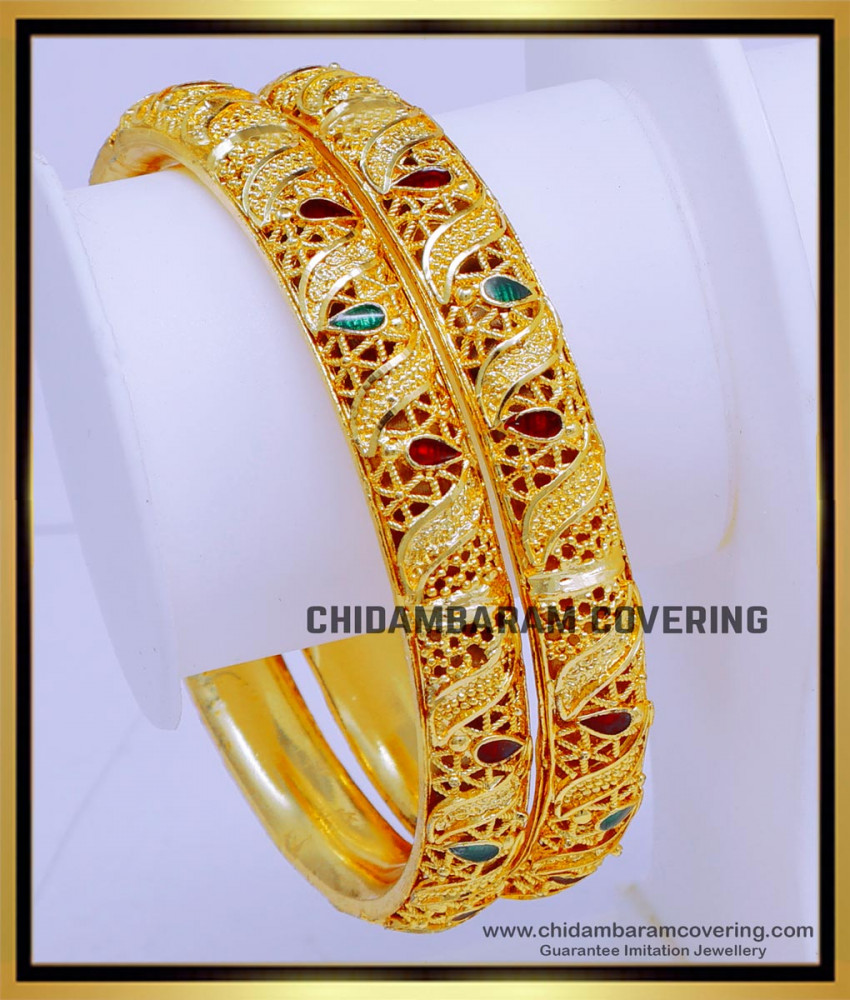 BNG767 - 2.6 Size Gold Design Enamel 1gm Gold Plated Bangles Design