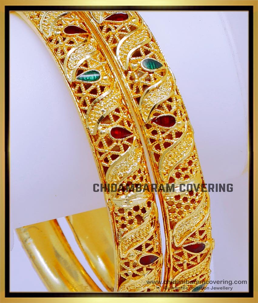 BNG767 - 2.6 Size Gold Design Enamel 1gm Gold Plated Bangles Design