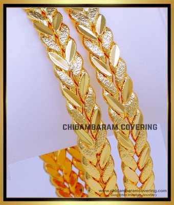 BNG772 - 2.10 Size Latest Leaf Design Gold Plated Bangles for Daily Use