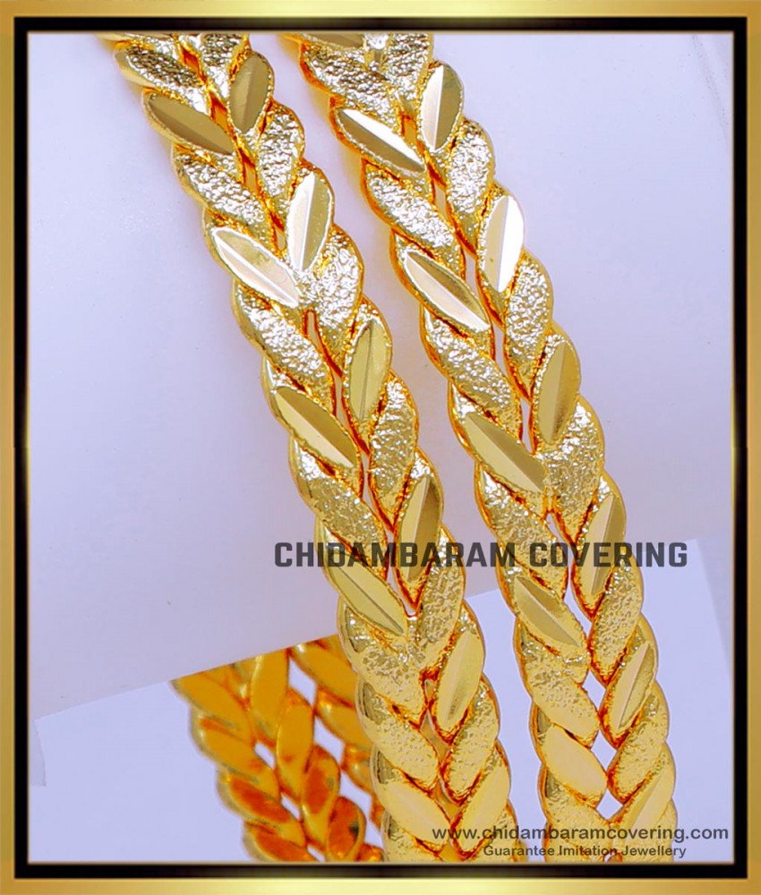 BNG772 - 2.6 Size Latest Leaf Design Gold Plated Bangles for Daily Use