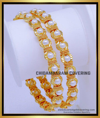BNG775 - 2.2 Size 1 Gram Gold Plated Jewellery Pearl Bangles Design