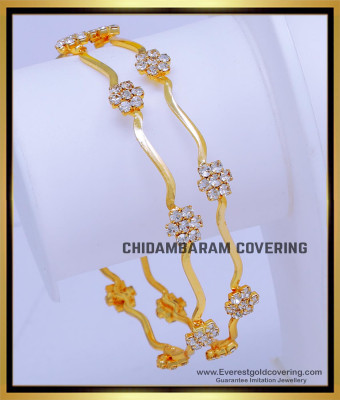 BNG776 - 2.6 Size Unique Light Weight Diamond White Stone Bangles