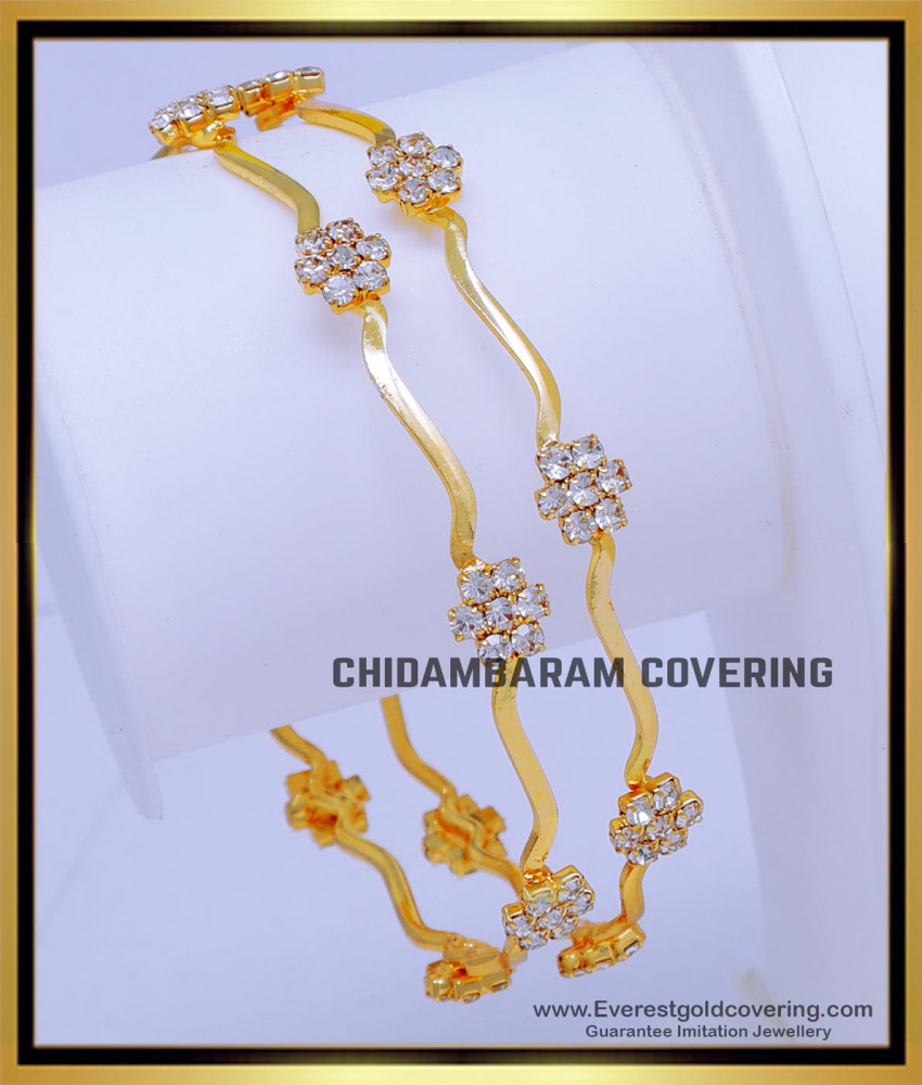 BNG776 - 2.8 Size Unique Light Weight Diamond White Stone Bangles