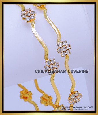 BNG776 - 2.6 Size Unique Light Weight Diamond White Stone Bangles