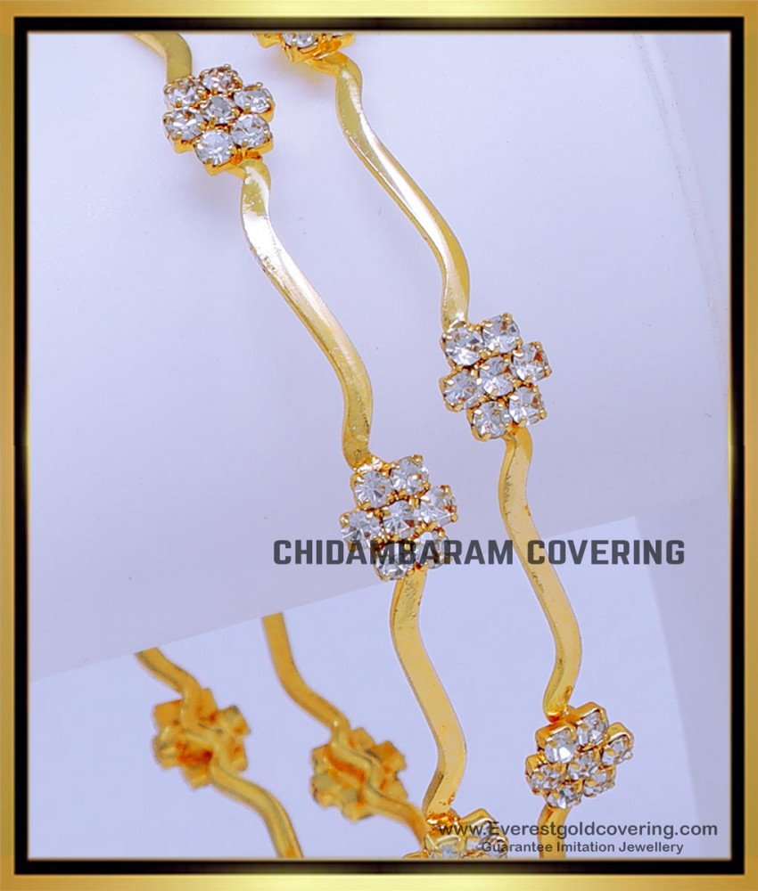 BNG776 - 2.8 Size Unique Light Weight Diamond White Stone Bangles