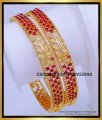 BNG779 - 2.6 Size Elegant Leaf Design Ruby Stone 1 Gram Gold Bangles