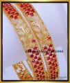 BNG779 - 2.6 Size Elegant Leaf Design Ruby Stone 1 Gram Gold Bangles