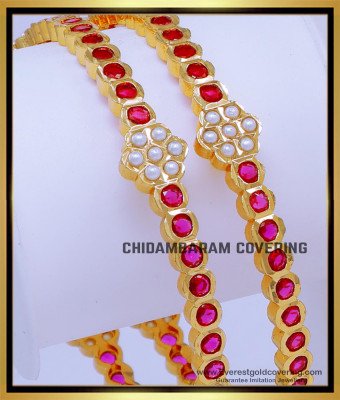 BNG781 - 2.10 Beautiful Ruby Stone Impon Bangles Online Shopping