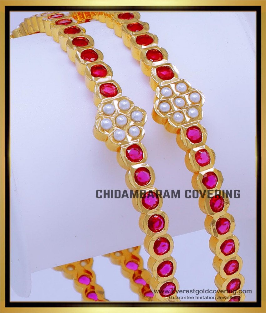 BNG781 - 2.10 Beautiful Ruby Stone Impon Bangles Online Shopping