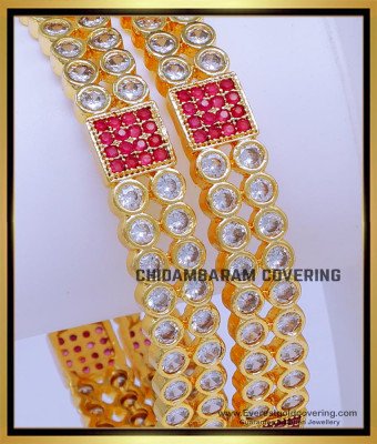 BNG782 - 2.8 Latest Impon Stone 1 Gram Gold Bangles for Wedding