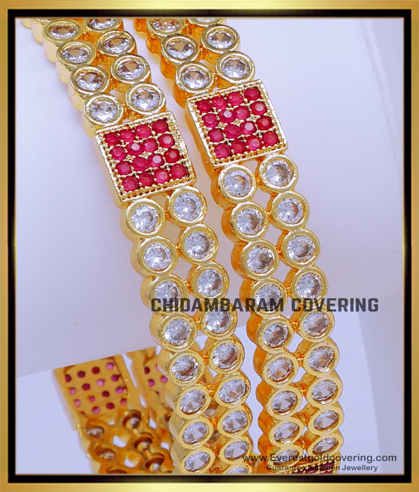 BNG782 - 2.8 Latest Impon Stone 1 Gram Gold Bangles for Wedding