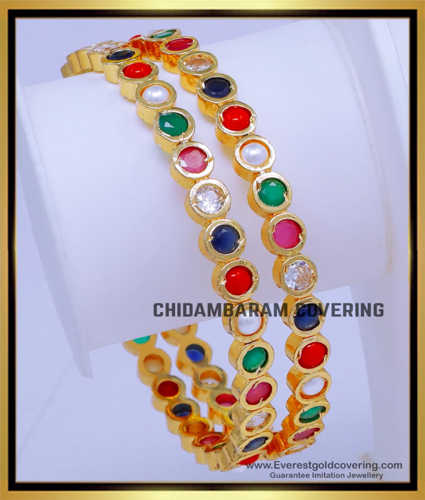 BNG783 - 2.6 Traditional Gold Design Impon Navaratna Bangles