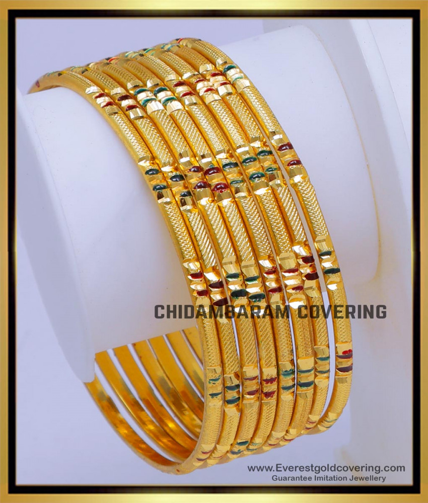 BNG786 - 2.4 Enamel Bangles Gold Design Daily Wear Bangles Online