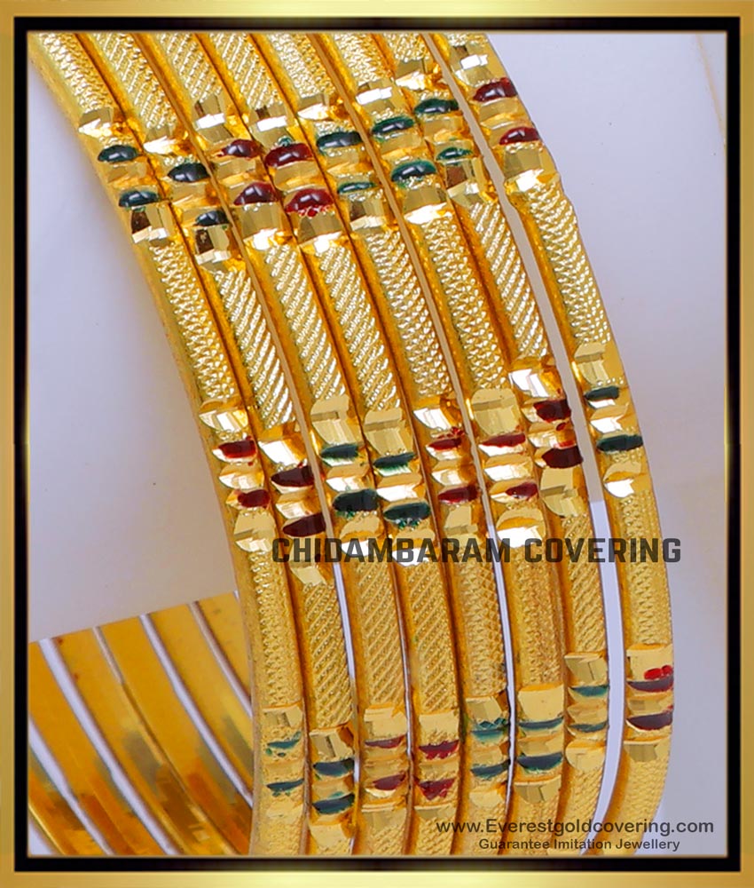 BNG786 - 2.4 Enamel Bangles Gold Design Daily Wear Bangles Online