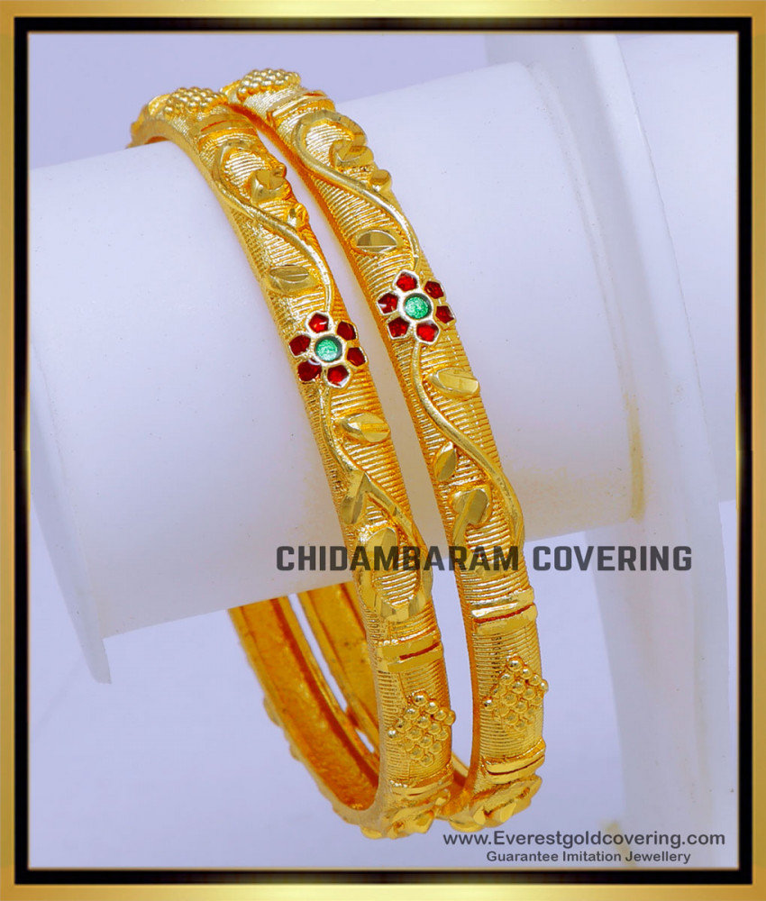 BNG806 - 2.10 Flower Model Forming Gold Bangles Design for Bridal