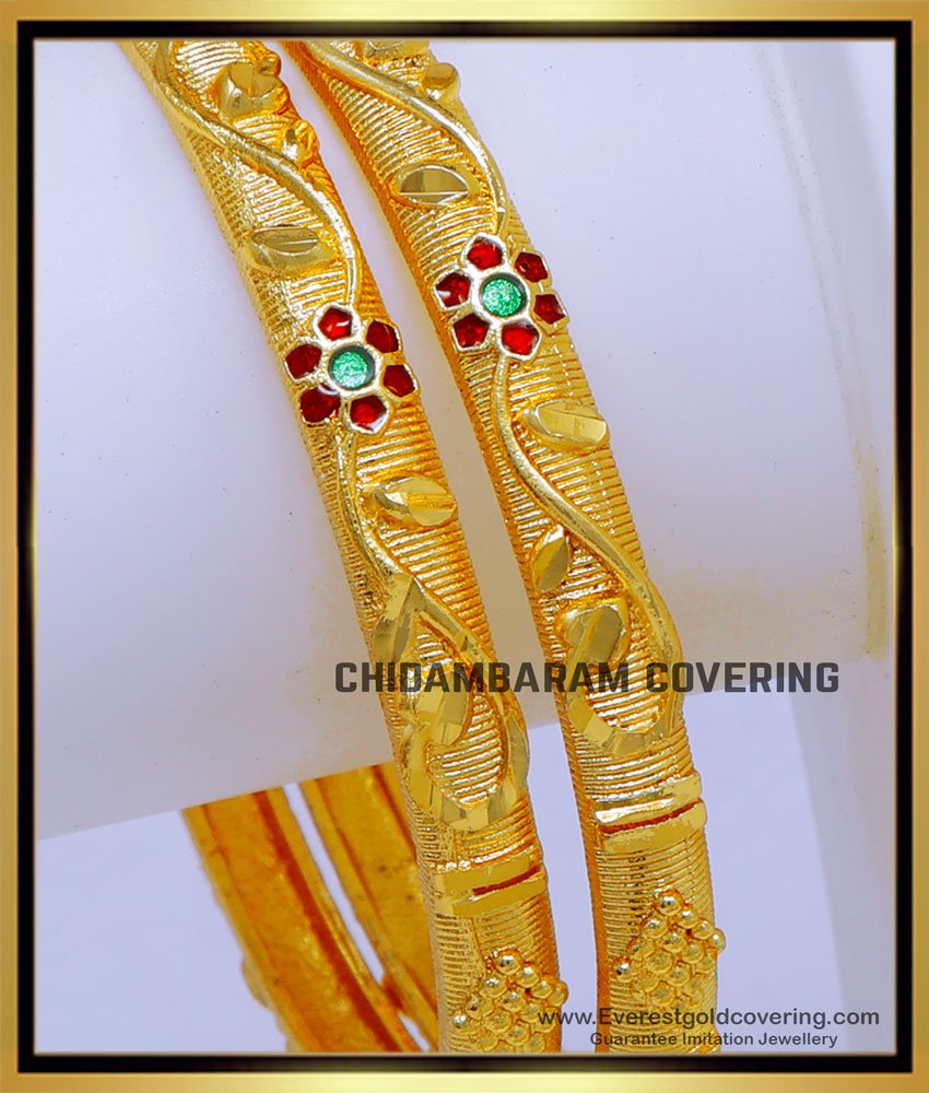 BNG806 - 2.10 Flower Model Forming Gold Bangles Design for Bridal