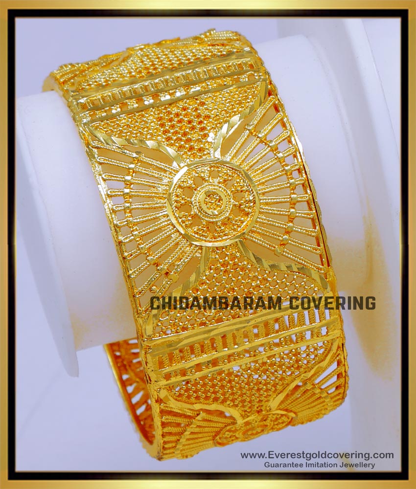 BNG812 - 2.4 Single Broad Bangle Design Gold Plated Jewellery