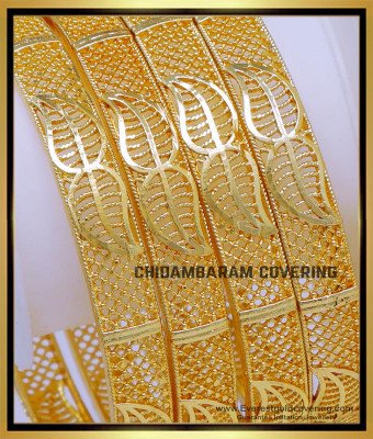 BNG815 - 2.4 Size Latest Leaf Design Bridal Wear Gold Bangles Set Online