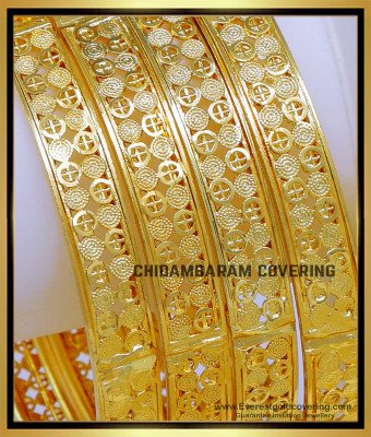 BNG816 - 2.6 Size Bridal Wear 4 Bangles Set Gold Designs for Wedding