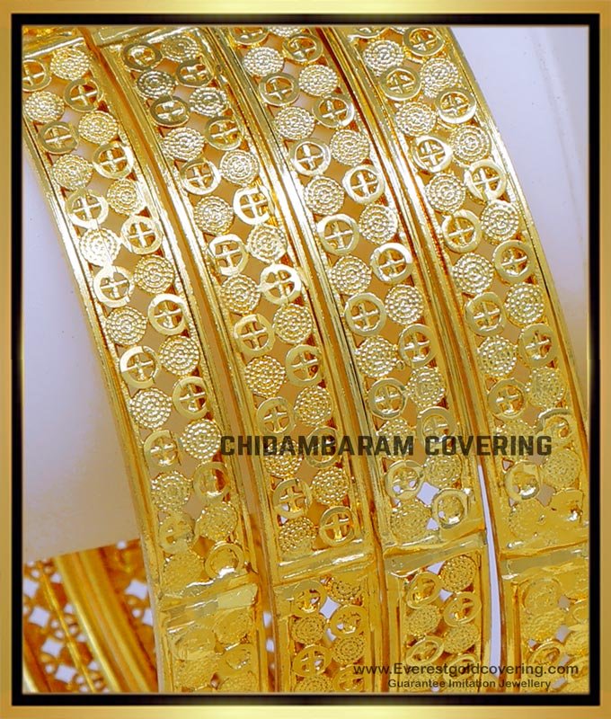 BNG816 - 2.10 Size Bridal Wear 4 Bangles Set Gold Designs for Wedding