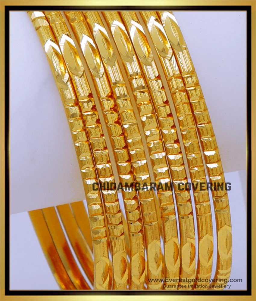 BNG822 - 2.6 Traditional Gold Design Thin Set Of 8 Bangles Online