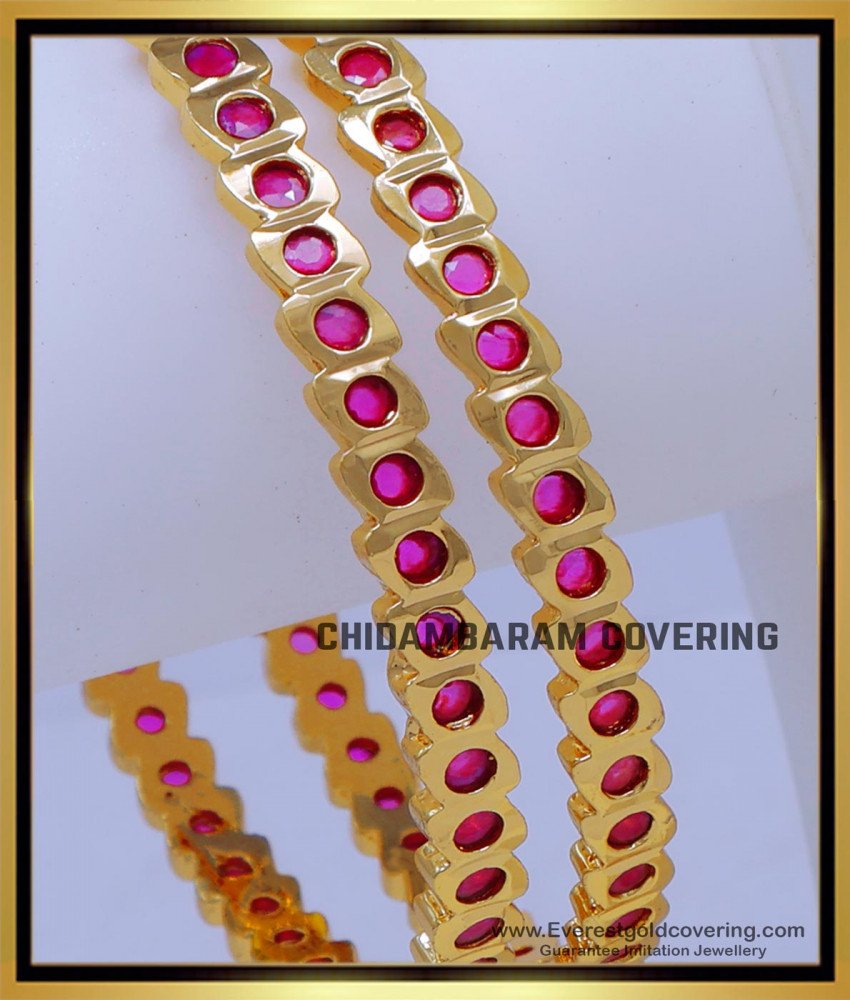 BNG834 - 2.6 Wedding Jewellery Ruby Stone Gold Impon Stone Bangles