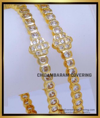 BNG836 - 2.6 Latest Gold Design White Stone Pure Impon Bangles