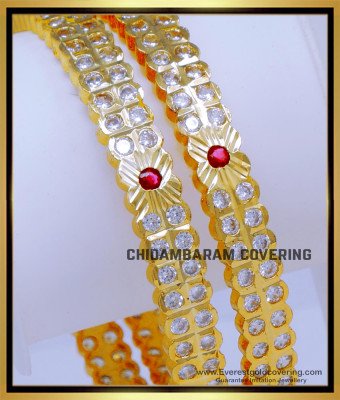 BNG838 - 2.6 Impon New White Stone Gold Plated Bangles for Women