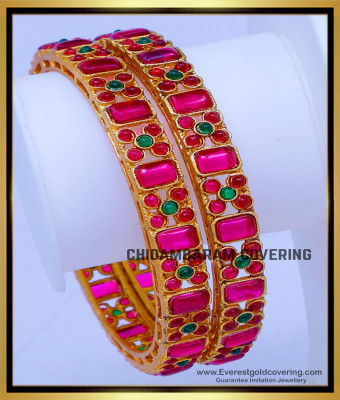 BNG840 -2.8 Traditional Ruby Kemp Stone Antique Bangles Set