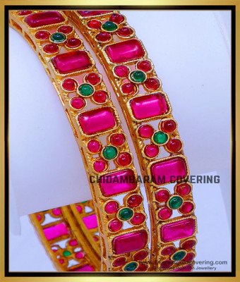 BNG840 -2.8 Traditional Ruby Kemp Stone Antique Bangles Set