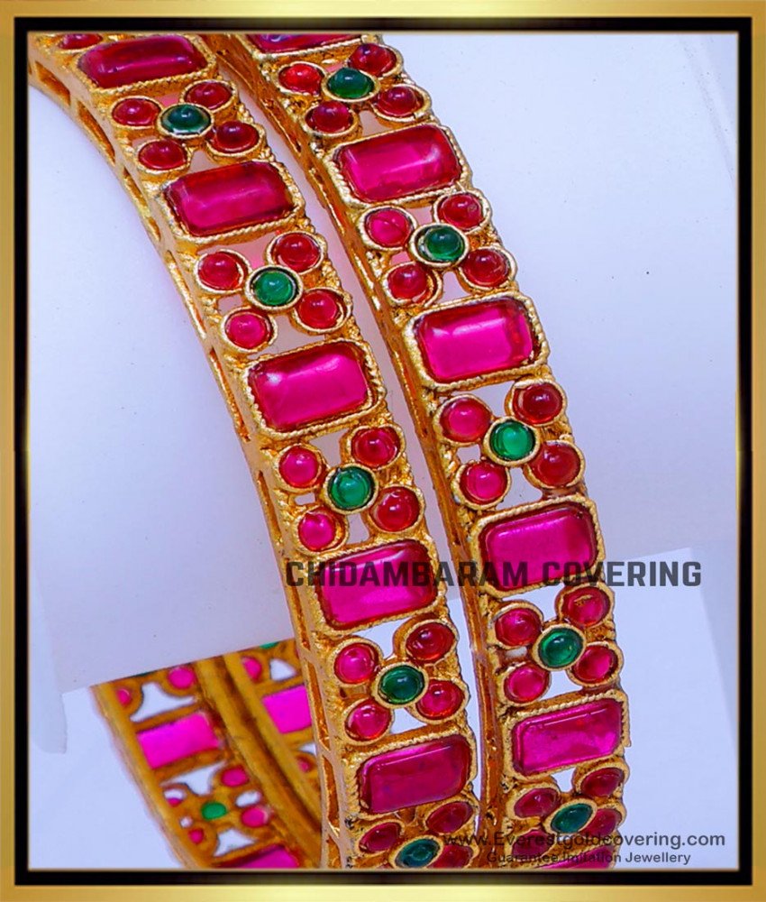 BNG840 -2.6 Traditional Ruby Kemp Stone Antique Bangles Set