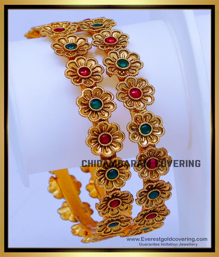 BNG841 -2.8 South Indian Traditional Antique Gold Bangles Online