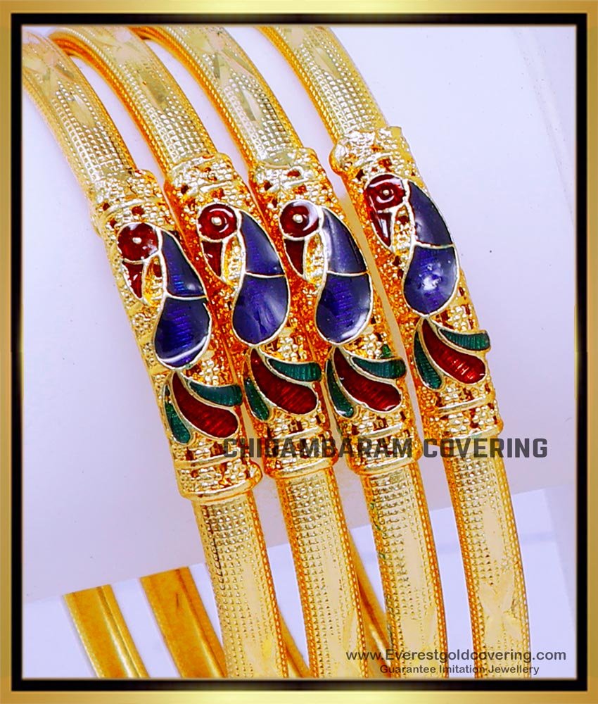 BNG845 - 2.4 Size Latest Peacock Design Gold Plated Bangles Online