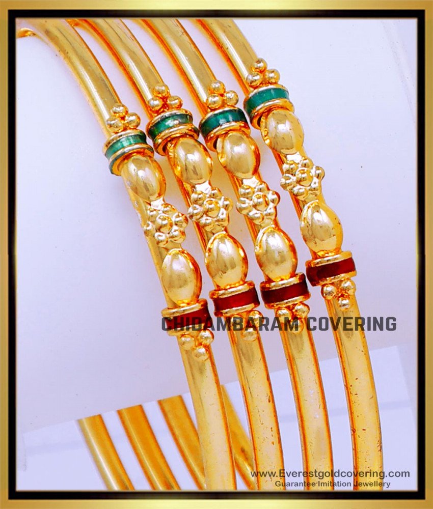 BNG847 - 2.6 Simple Enamel Design 2 Gram Gold Plated Bangles Online