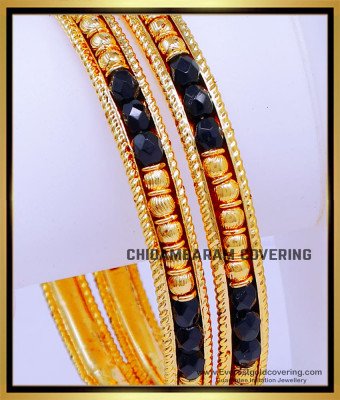 BNG848 - 2.6 Gold Plated Black Beads Gold Bangles for Ladies
