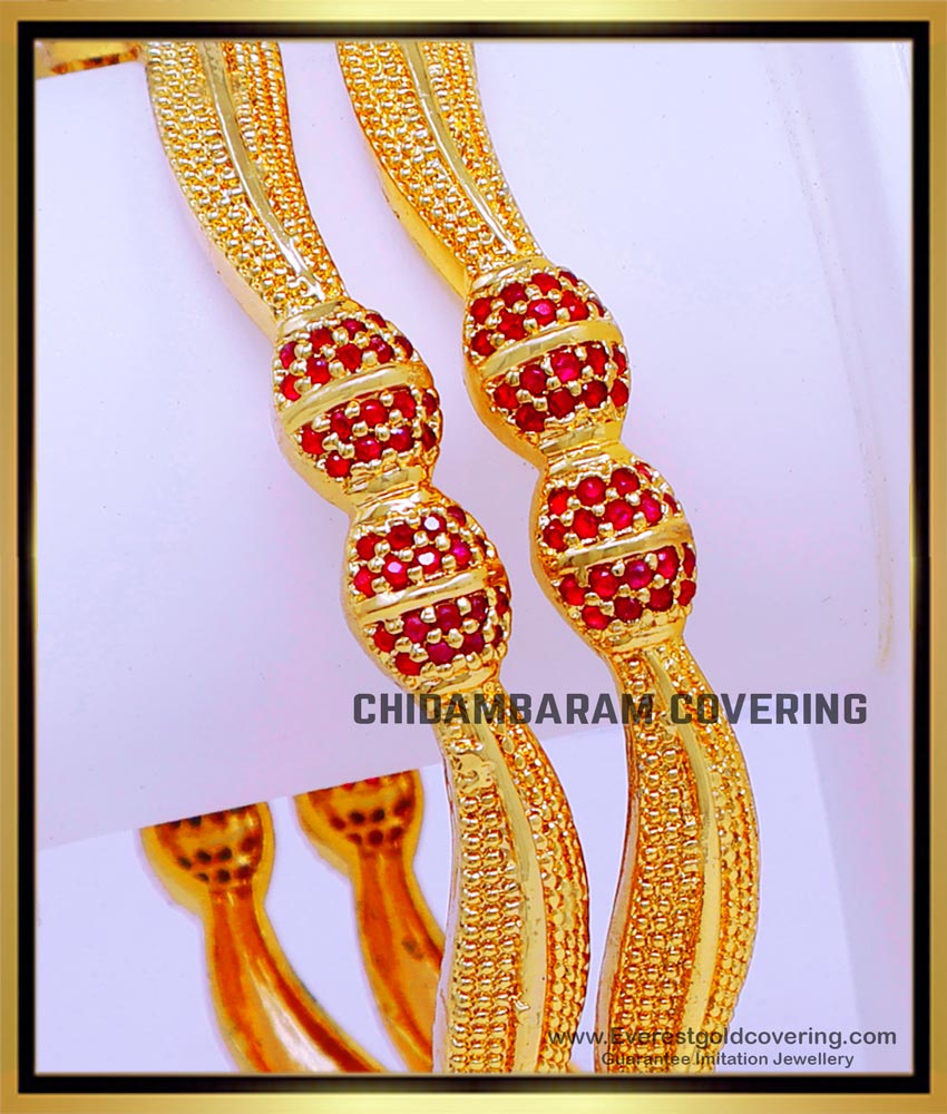 BNG849 - 2.8 Latest Guaranteed Gold Plated Ruby Bangles Gold Model
