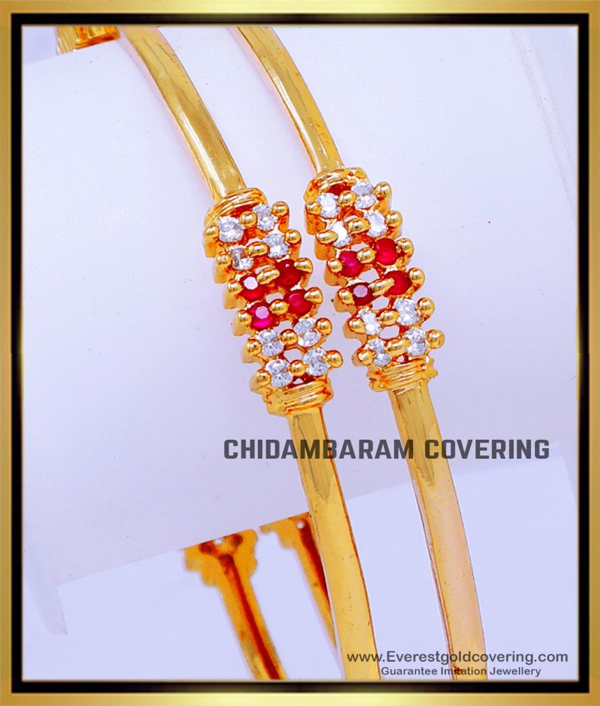 BNG850 - 2.8 Size1 Gram Gold Ruby and White Stone Bangles for Women