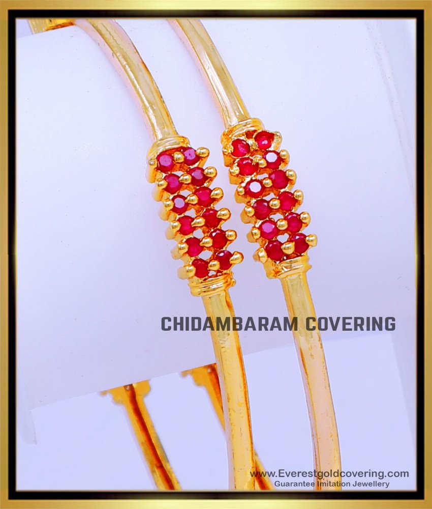 BNG851 - 2.8 Gold Plated Daily Use Ruby Stone Bangles Gold Design