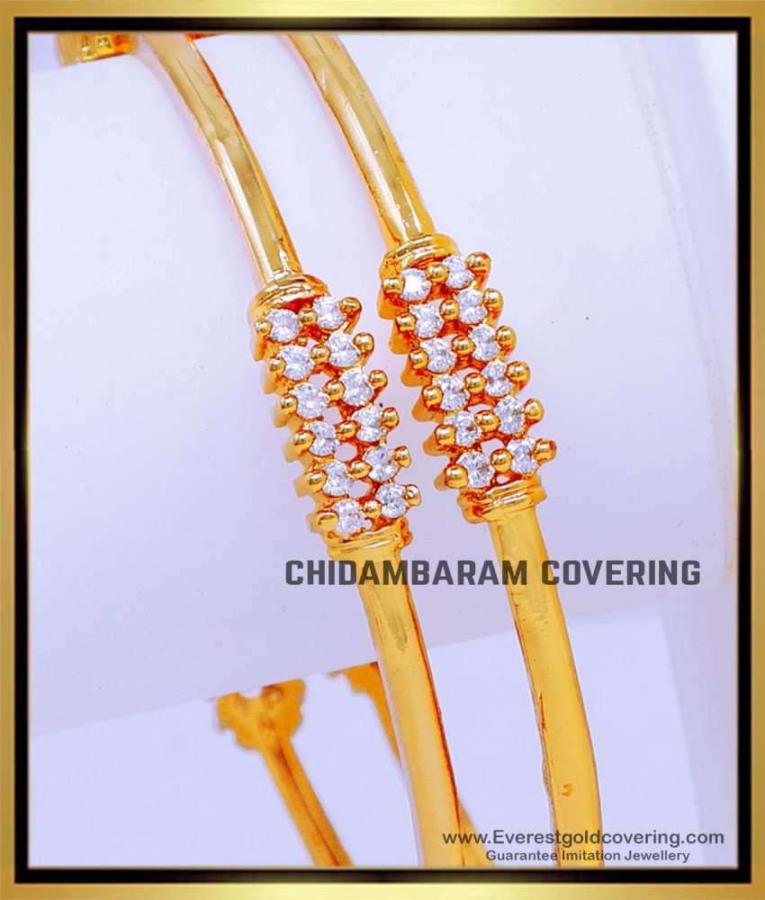 BNG852 - 2.8 Gold Design Latest Party Wear White Ad Stone Bangles