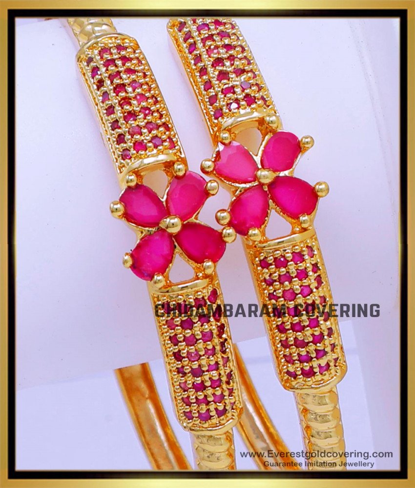 BNG853 - 2.6 New Model Ruby Stone Covering Bangles Online Shopping