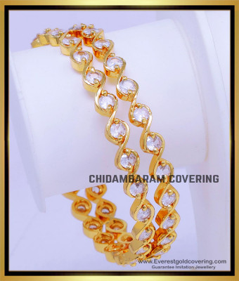 BNG855 - 2.6 Impon Gold Plated White Ad Stone Bangles for Women