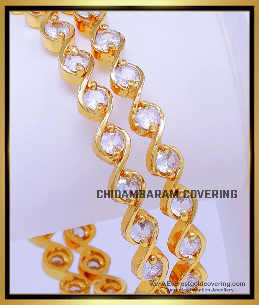 BNG855 - 2.8 Impon Gold Plated White Ad Stone Bangles for Women