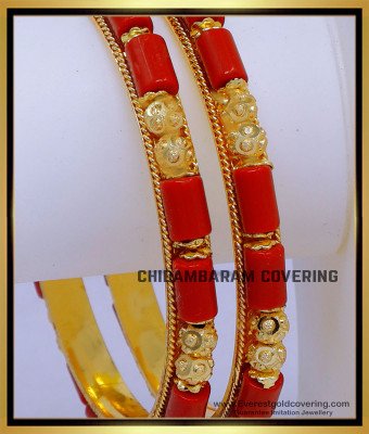 BNG862 - 2.8 Size Traditional Gold Design Coral Bangles for Women