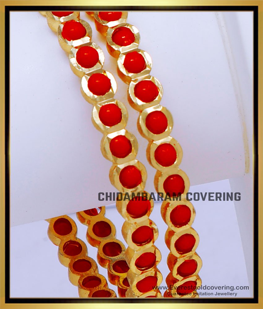 BNG864 - 2.4 Size Real Gold Design 1 Gram Gold Plated Coral Bangles