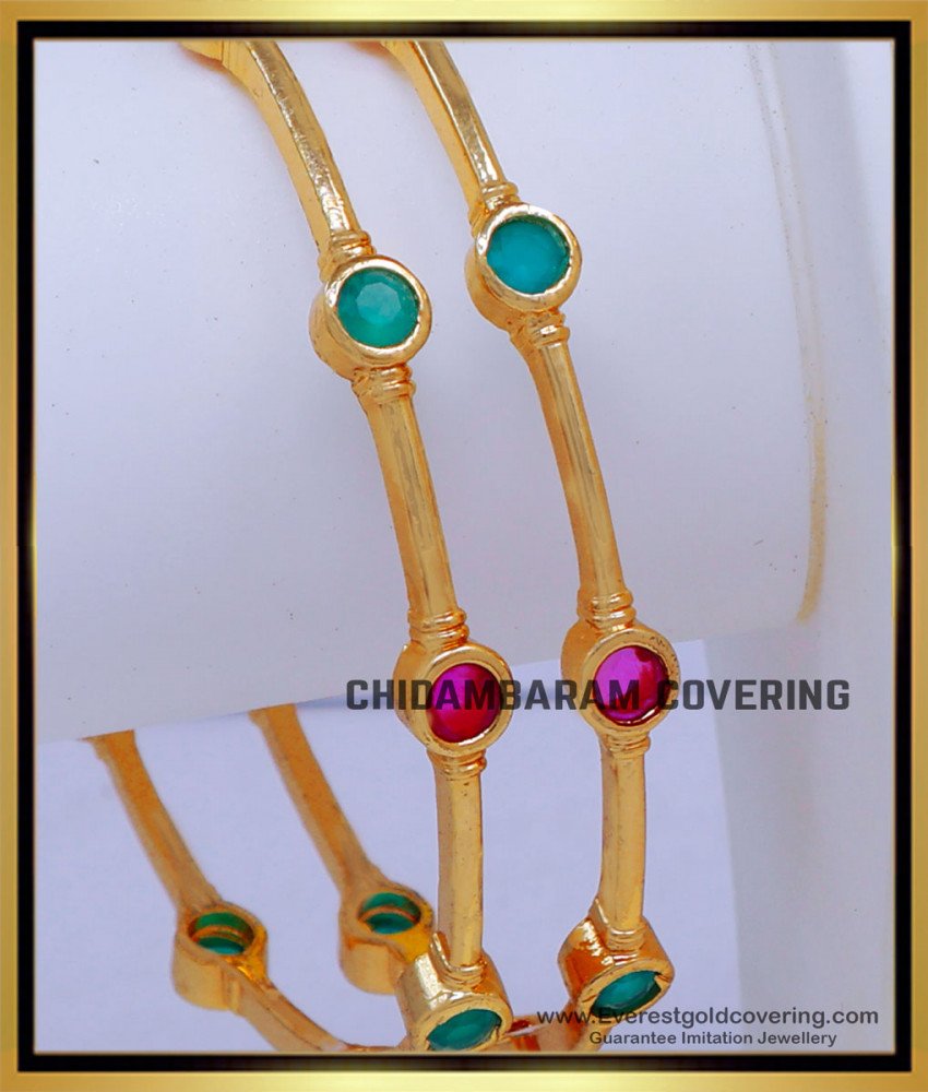 BNG867 - 2.6 Simple Daily Wear Gold Plated Stone Bangles Designs