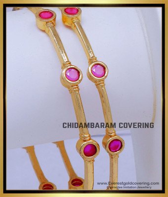 BNG868 - 2.6 Elegant Gold Plated Ruby Stone Bangles Gold Designs