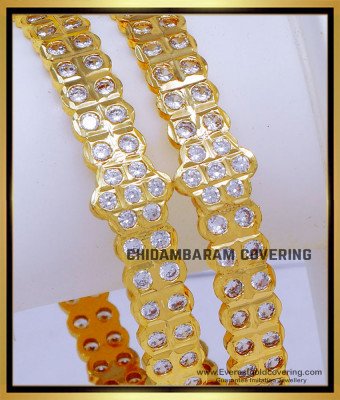 BNG873 - 2.6 Traditional Gold White Stone Bangles Designs for Wedding