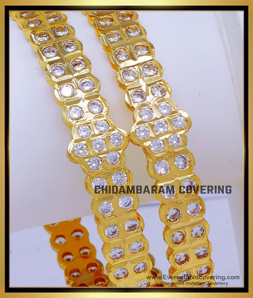 BNG873 - 2.6 Traditional Gold White Stone Bangles Designs for Wedding