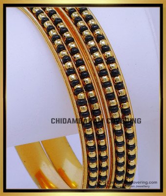 BNG882 - 2.6 Traditional Karimani Black Beads Bangles for Women