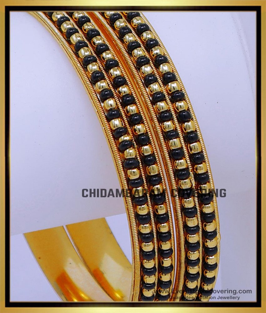 BNG882 - 2.4 Traditional Karimani Black Beads Bangles for Women